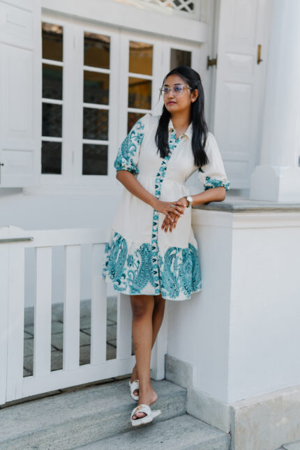 The Azure Paisley Tiered Shirt Dress